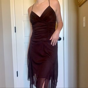 Y2K Bohemian Brown Flowy Dress with Jeweled Back